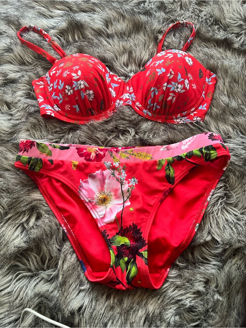 Ted Baker Red Floral Bikini Top with Gold Accent set